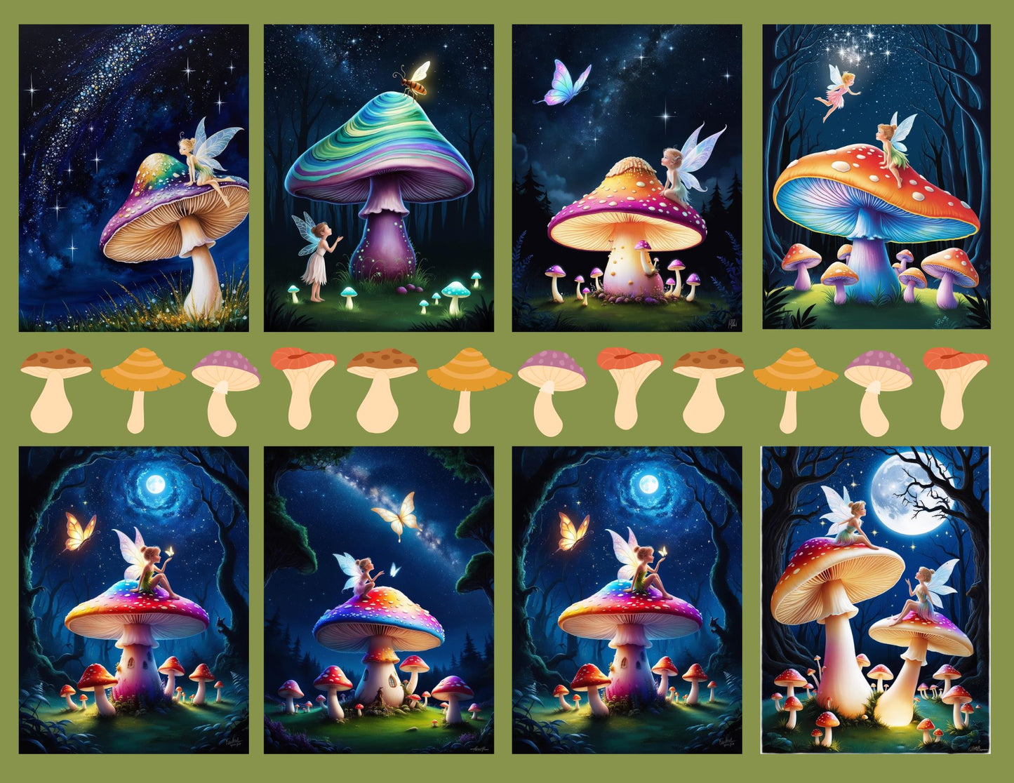 Whimsical Mushrooms – Printable Digital Art