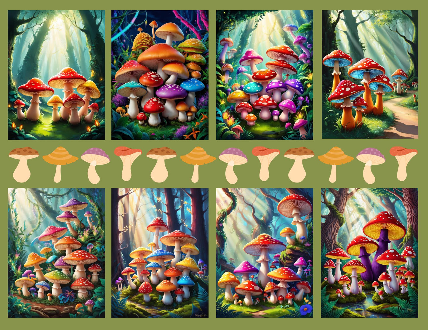 Whimsical Mushrooms – Printable Digital Art