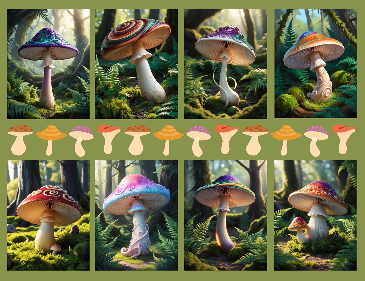 Whimsical Mushrooms – Printable Digital Art