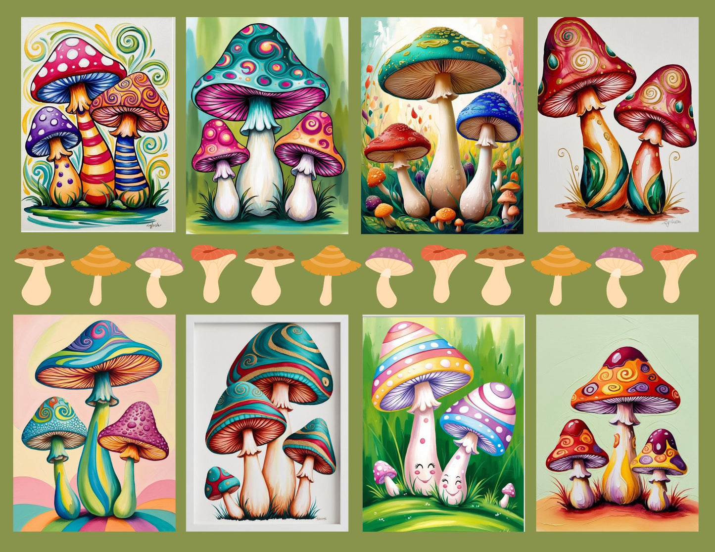 Whimsical Mushrooms – Printable Digital Art
